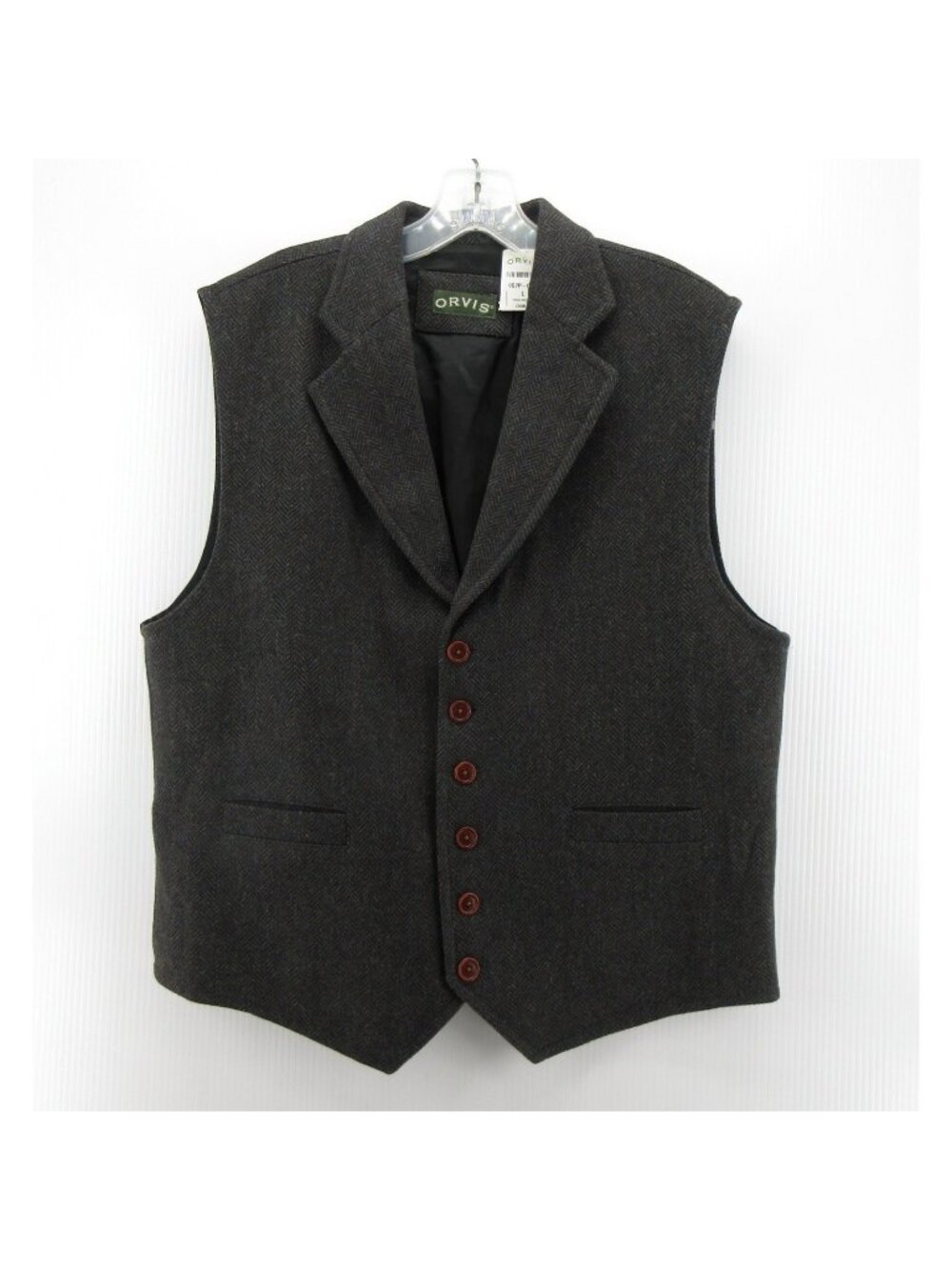 Orvis Waistcoat Vest Large Wool Tweed Herringbone Belted Jacket NEW